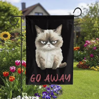 Go Away Grumpy Cat Garden Flag , Funny Anti-Social Double Sided Yard Decor Vertical Garden Flag
