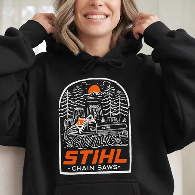 Stihl Lumberjack Chain Saw Hoodie For Outdoor Logging, Vintage Forest Tree Cutting Crew Gift, Casual Wood Worker, Usa Made & Printed Apparel