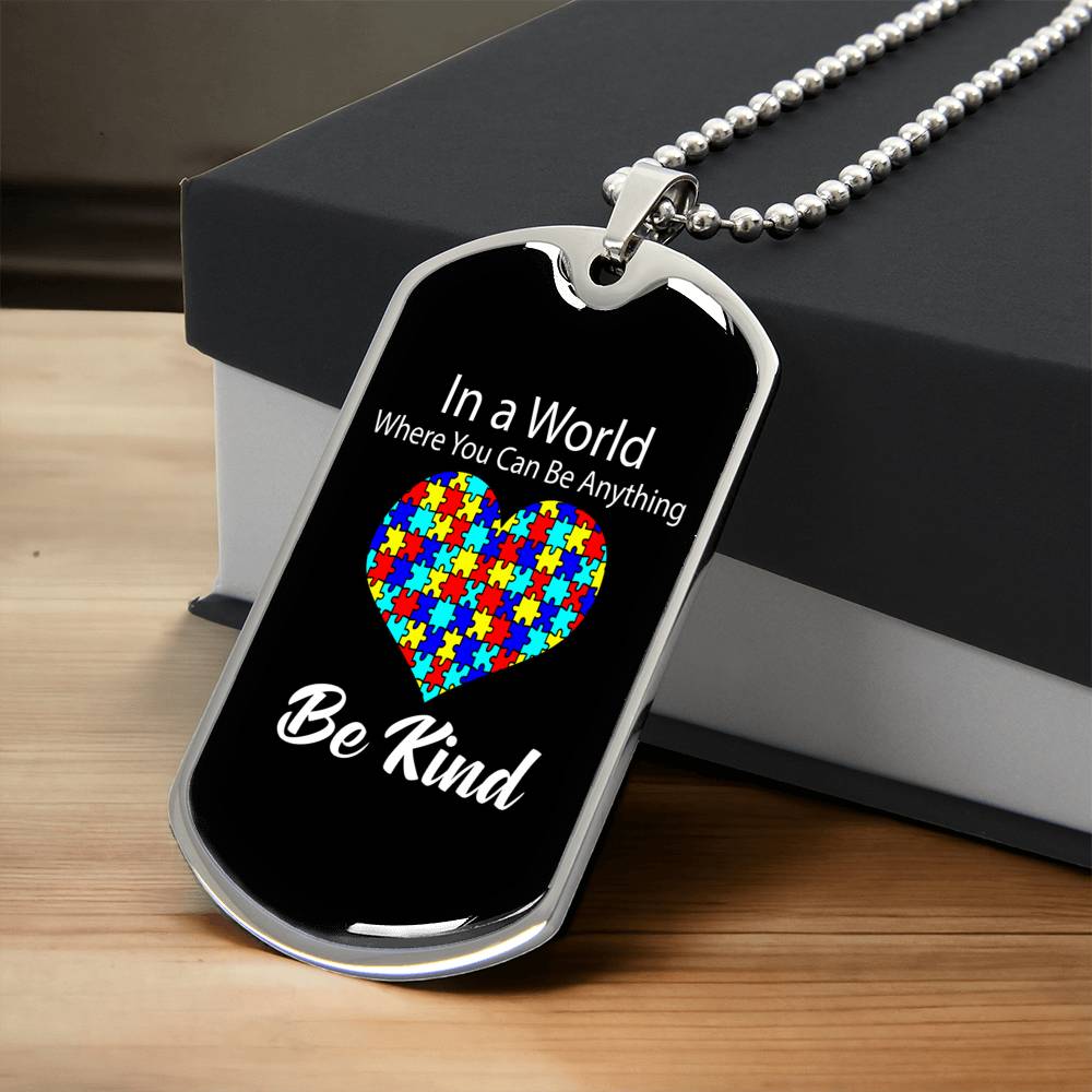 Autism Kindness Heart Symbol Necklace - Army Tag Necklace, Dog Tag