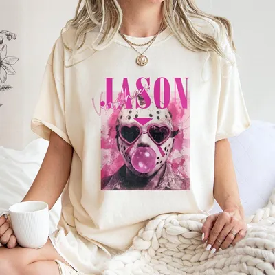 Vintage The Undead Jason V Pink Bubble Black T-Shirt  Halloween Fashion Apparel For Men Women Horror Movie Fan Gift