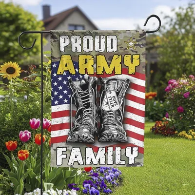 Proud Army Family Garden Flag , Military Camouflage Patriotic Yard Decor Vertical Garden Flag