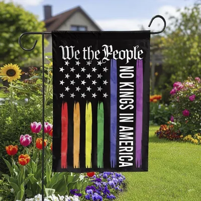 We The People Rainbow Pride Flag, No Kings In America Vertical Garden Flag, Lgbtq+ Usa American Flag Decor, Patriotic Yard Banner Vertical Garden Flag