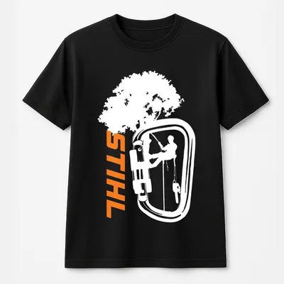Stihl Work T-Shirt With Strong Tree & Climber Graphic, Unisex For Comfortable Casual Outdoor Workwear, Usa Made & Printed Apparel