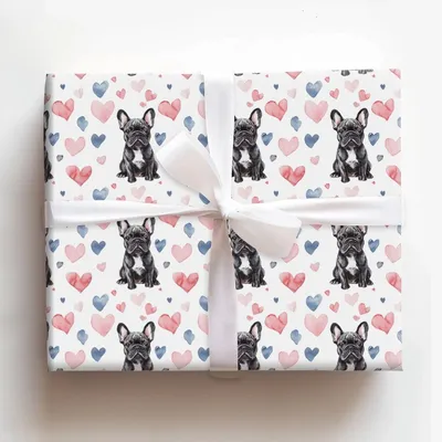 Frenchie Valentine - Gift Wrap for Christmas, Holidays Wrapping Paper, Christmas Wrapping Paper