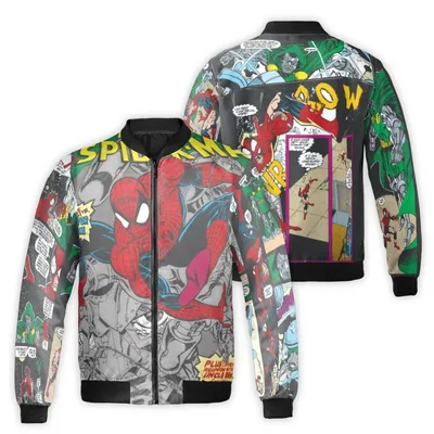The Amazing Spider-Man Windproof Bomber Jacket, Marvel Comics Style Outerwear, Retro Superhero Streetwear Bomber Jacket