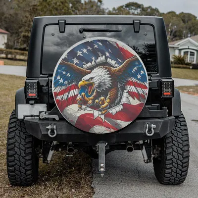 Patriotic Eagle Ripping Flag Spare Tire Cover - Fierce Americana Freedom Bird Art, Bold Ripped Us Flag Graphic, Universal Waterproof Tire Protector Spare Tire Cover