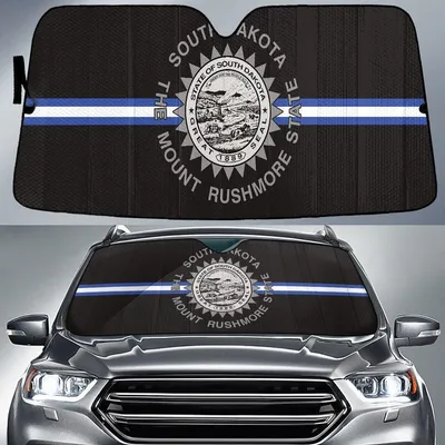 South Dakota State Subdued Flag Thin Blue Fire Line Printed Car Sun Shades Cover Auto Windshield PrintSyde