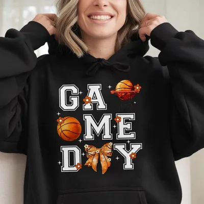 Game Day Basketball Hoodie,Retro Coquette Bow Graphic Top,Girly Sports For Women,Cute Basketball Mom Gift