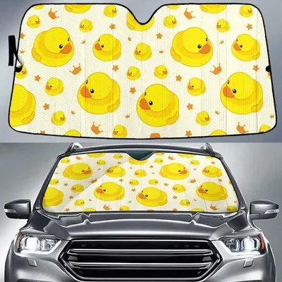 Big Yellow Duck And King Crown Beige Car Sun Shades Cover Auto Windshield PrintSyde