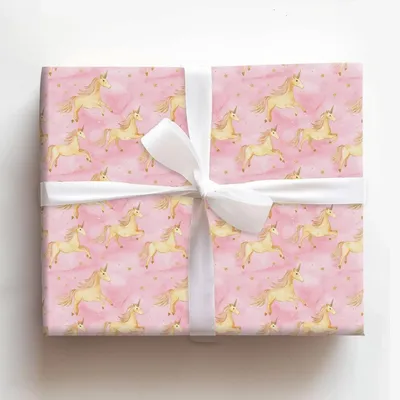 Gold Magic Unicorn - Gift Wrap for Christmas, Holidays Wrapping Paper, Christmas Wrapping Paper