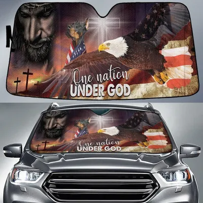 Doberman Pinscher Eagle One Nation Under God American Flag Printed Car Sun Shades Cover Auto Windshield PrintSyde