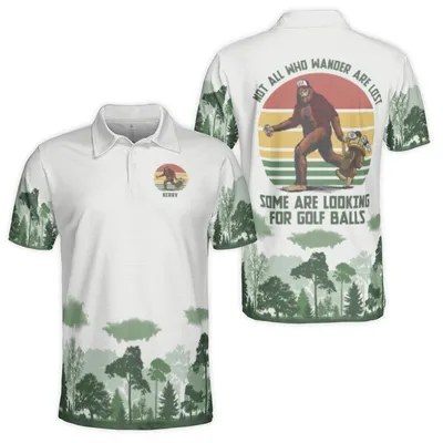 Bigfoot Polo Polo Shirt, Not All Who Wander Quote, Golf Cart Sunset Graphic, Forest Silhouette Theme, Funny Outdoor Style
