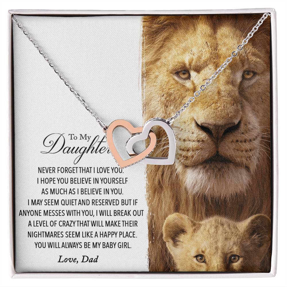 To My Daughter - This Old Lion Will Always Have Your Back Interlocking Hearts Necklace