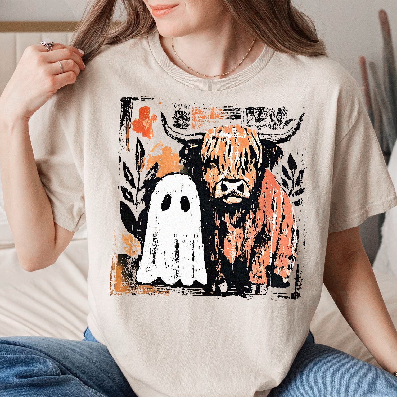 Cute Highland Cow Ghost T-Shirt β Funny Fall Halloween Graphic Tee