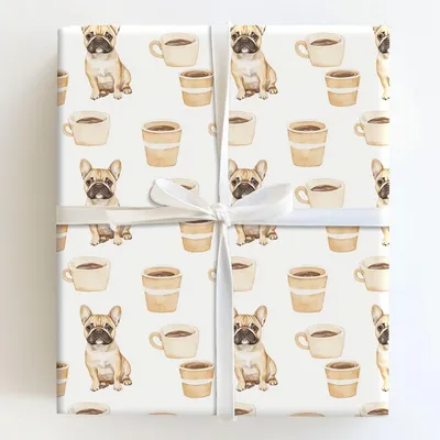 Coffee Day with the Tan Frenchie - Gift Wrap for Christmas, Holidays Wrapping Paper, Christmas Wrapping Paper