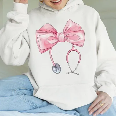 Coquette Nurse Stethoscope Bow Hoodie, Cute Pink Bow Nurse Hoodie, Nurse Hoodie, Gift For Nurse, Nurse Appreciation Hoodie