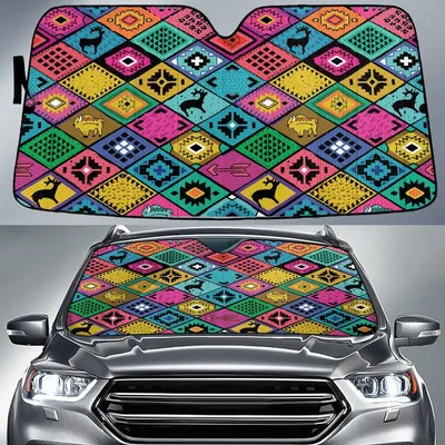 Buffalo And Deer Animal Colorful Checkered Board Car Sun Shades Cover Auto Windshield PrintSyde
