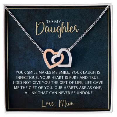 To My Daughter - Unique Heart Bonding Necklace Gift Set Interlocking Hearts Necklace