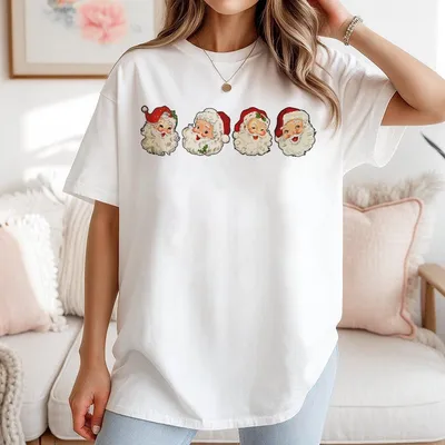 Retro Cheerful Santa T-Shirt Santa Merry Christmas T-Shirt Vintage Santa Claus Graphic T-Shirt Xmas Women Men Gift