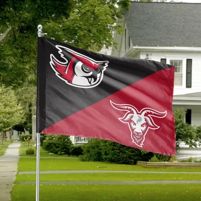 House Divided Horizontal Flag, Owl Mascot, Goat Mascot, Red Black Sports Decor, College Rivalry Yard Banner Horizontal House Flag