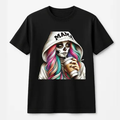 Coffee Lover Mama Spooky Skeleton Halloween Graphic T-Shirt,Trendy Unisex For Moms,Pumpkin Spice Season