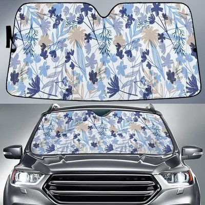 Pastel Blue Dandelion Flower Tropical Leaves All Over Print Car Sun Shades Cover Auto Windshield PrintSyde