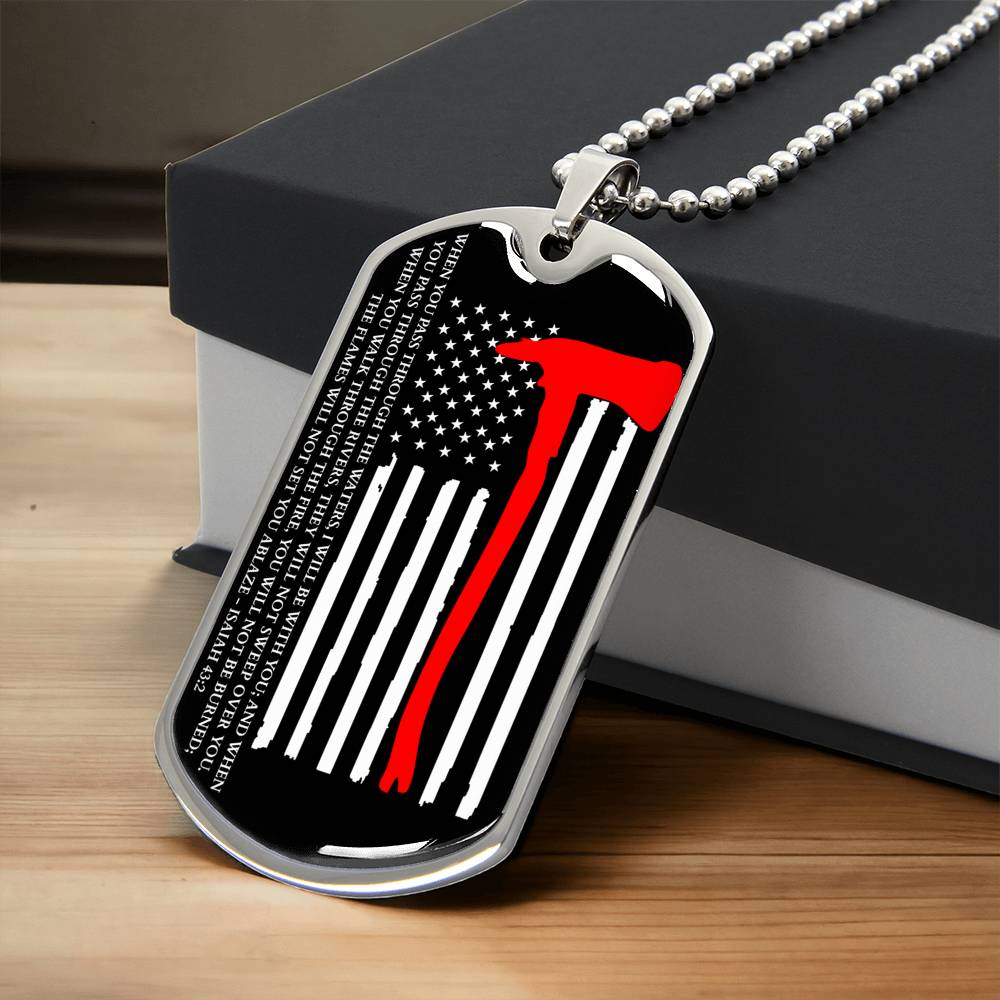 Personalized Firefighter Gift For Him With Axe Stripe, Firefighter Sign, Firefighter Decor Thin Red Line American Flag - Army Tag Necklace, Dog Tag