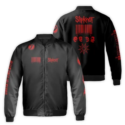 Bomber Jacket,Slipknot Metal Band Logo,Barcode Red Graphic,Rock Music Merch Bomber Jacket