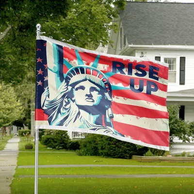 Rise Up Political, Statue Of Liberty Flag House Banner, Patriotic Protest Pop Art Outdoor Decor Horizontal House Flag