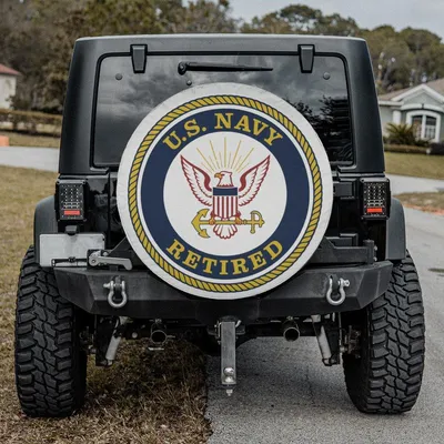 Us Navy Retired Spare Tire Cover, Official Seal Graphic, Veteran Military Service Wheel Protector, Patriotic Accessory Gift Spare Tire Cover