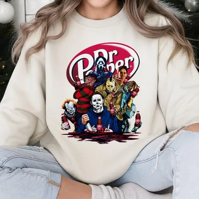 Unisex Horror Icons Sweatshirt, Scary Movie Villains Pop Graphic, Funny Halloween Costume Top