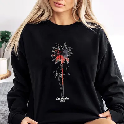 Men S Palm Tree Print Round Neck Sweatshirt Loose Casual 1 Side Sweatshirt Menswear Top