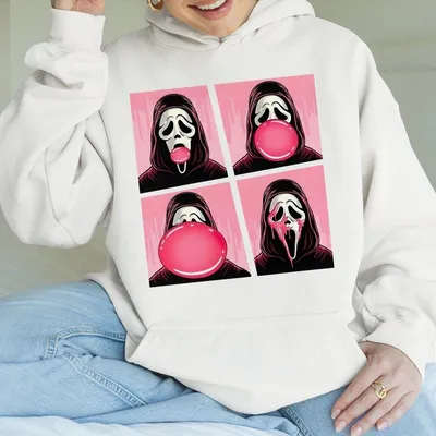 Bubble Gum Ghostface Halloween Hoodie, Funny Scream Horror Hoodie, Spooky Season Menswear Gift