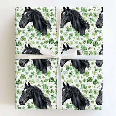 Shamrocks with the Stallion - Gift Wrap for Christmas, Holidays Wrapping Paper, Christmas Wrapping Paper