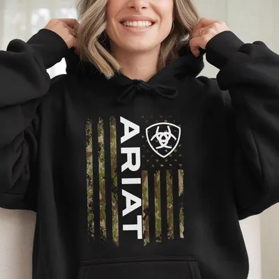 Ariat American Camo Flag Menswear Hoodie Classic Hunting Inspired Hoodie,Unisex Casual Wear For And Adventure