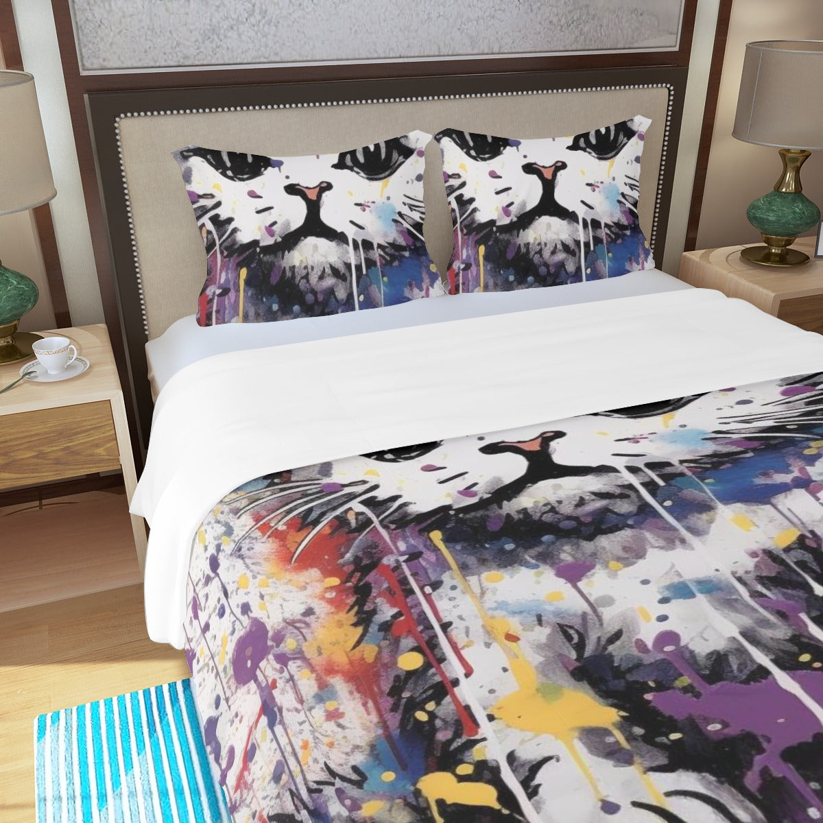 Abstract Cat Bedding Set – Black & White with Yellow Accents