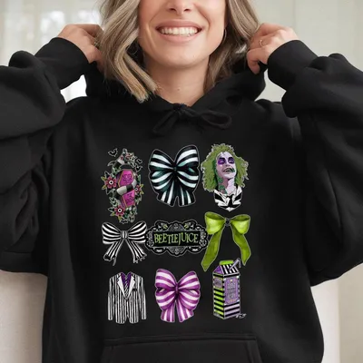 Coquette Beetlejuice Halloween Hoodie, Beetlejuice Moviie Hoodie, Never Trust The Living Hoodie, Beetlejuice Bow Hoodie, Halloween Stay