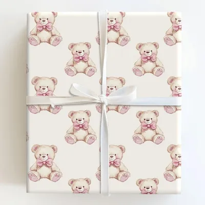 Pink Teddy - Gift Wrap for Christmas, Holidays Wrapping Paper, Christmas Wrapping Paper