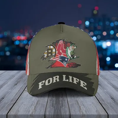 Boston 4 Teams Mashup Olive Drab Us Flag Baseball Cap - For Life Distressed Hat Baseball Cap