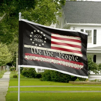 We The People 250 Years Of Freedom 1776-2026 , Vintage Patriotic Grunge American Flag Design Semiquincentennial Anniversary Decorative Banner Wall Art Horizontal House Flag