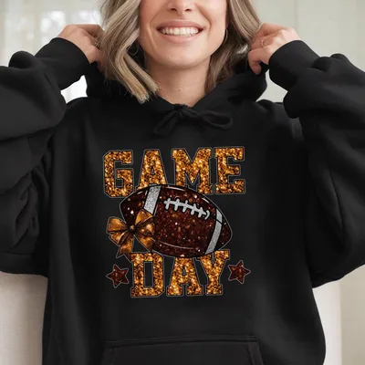 Printed Game Day Football Hoodie Glitter Football Football Mama Hoodie Football Mom Hoodie Game Day Hoodie Sports Gift