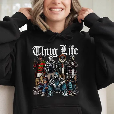 Thug Life Horror Movie Hoodie Thuglife Hoodie Halloween Characters Hoodie Scary Halloween Hoodie Halloween Gifts Horror
