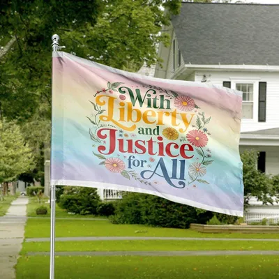 Horizontal House Flag With Liberty And Justice For All - Floral Art Garden Decorative Banne Horizontal House Flag