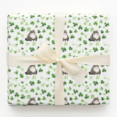 Shamrocks with the British Shorthair - Gift Wrap for Christmas, Holidays Wrapping Paper, Christmas Wrapping Paper