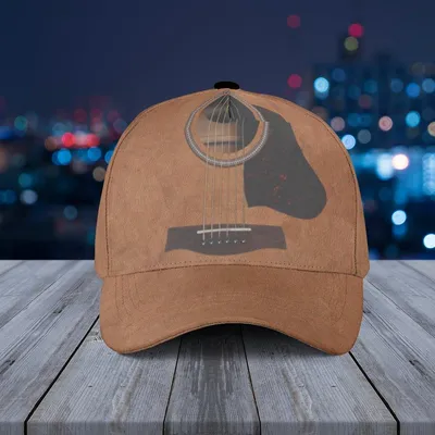 Baseball Cap Royal Crews Guitar Notes With Embossed Music Pattern And Brown Leather Baseball Cap