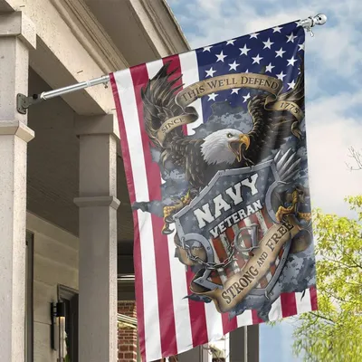 Navy Veteran Vertical House Flag, Strong And Free Garden Flag, This We'Ll Defend Yard Banner, American Flag Vertical House Flag