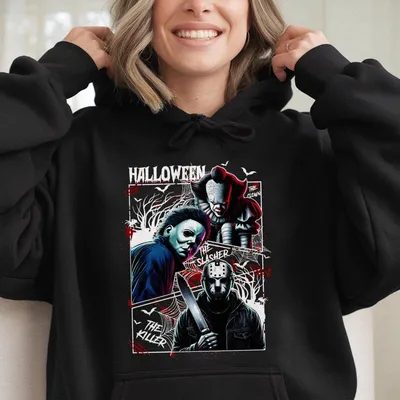 Made In Usa Retro Halloween Slasher Hoodie Or Hoodie Ghostface With Classic Horror Icons Perfect For Spooky Season