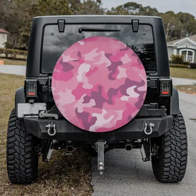 Pink Camo Spare Tire Cover - Camouflage Pattern, Backup Camera Hole Ready, Fashion Aesthetic Spare Tire Cover
