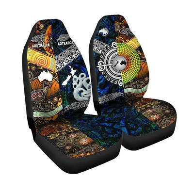 New Zealand Maori Aotearoa And Australia Aboriginal Car Seat Cover Together Blue