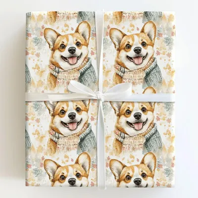 Bundle Up with the Corgi - Gift Wrap for Christmas, Holidays Wrapping Paper, Christmas Wrapping Paper
